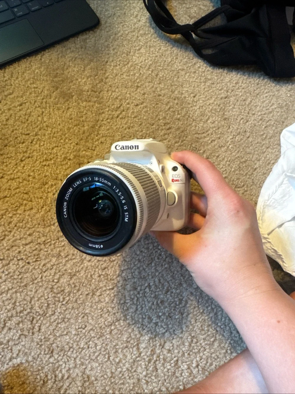 Canon EOS Rebel DSLR Camera in White with 18-55mm Lens